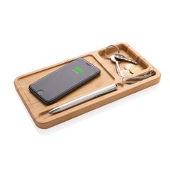 Vue Organiseur de bureau en bambou avec chargeur 10W de couleur marron| Krokrodeal