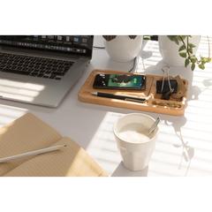 Vue Organiseur de bureau en bambou avec chargeur 10W de couleur marron| Krokrodeal
