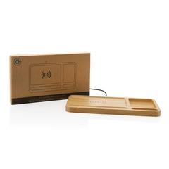 Vue Organiseur de bureau en bambou avec chargeur 10W de couleur marron| Krokrodeal