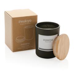Vue Bougie parfumée avec couvercle en bambou Ukiyo de couleur noir| Krokrodeal