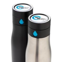 Vue Bouteille de suivi d'hydratation Aqua de couleur bleu| Krokrodeal