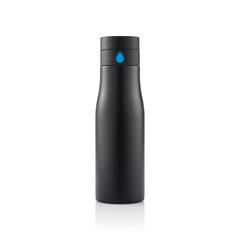 Vue Bouteille de suivi d'hydratation Aqua de couleur bleu| Krokrodeal
