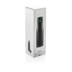Vue Bouteille de suivi d'hydratation Aqua de couleur bleu| Krokrodeal