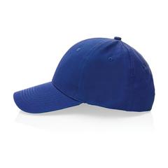 Vue Casquette 6 panneaux en coton recyclé 190gr IMPACT de couleur bleu| Krokrodeal