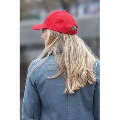 Vue Casquette 6 panneaux en coton recyclé 190gr IMPACT de couleur rouge| Krokrodeal