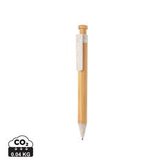 Vue Stylo en bambou avec clip en fibre de paille de couleur blanc| Krokrodeal
