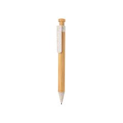 Vue Stylo en bambou avec clip en fibre de paille de couleur blanc| Krokrodeal