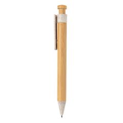 Vue Stylo en bambou avec clip en fibre de paille de couleur blanc| Krokrodeal