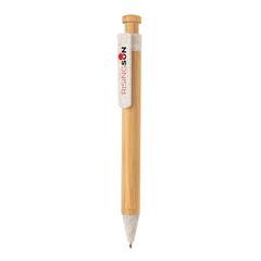 Vue Stylo en bambou avec clip en fibre de paille de couleur blanc| Krokrodeal