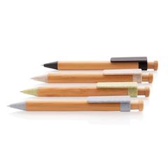 Vue Stylo en bambou avec clip en fibre de paille de couleur blanc| Krokrodeal