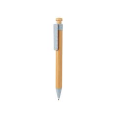 Vue Stylo en bambou avec clip en fibre de paille de couleur bleu| Krokrodeal