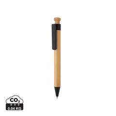Vue Stylo en bambou avec clip en fibre de paille de couleur noir| Krokrodeal