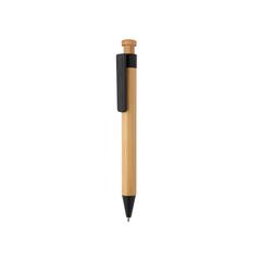 Vue Stylo en bambou avec clip en fibre de paille de couleur noir| Krokrodeal