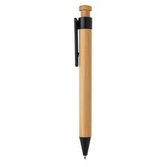 Vue Stylo en bambou avec clip en fibre de paille de couleur noir| Krokrodeal