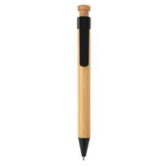 Vue Stylo en bambou avec clip en fibre de paille de couleur noir| Krokrodeal