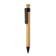 Vue Stylo en bambou avec clip en fibre de paille de couleur noir| Krokrodeal