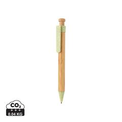 Vue Stylo en bambou avec clip en fibre de paille de couleur vert| Krokrodeal