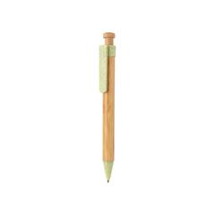 Vue Stylo en bambou avec clip en fibre de paille de couleur vert| Krokrodeal