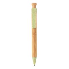 Vue Stylo en bambou avec clip en fibre de paille de couleur vert| Krokrodeal