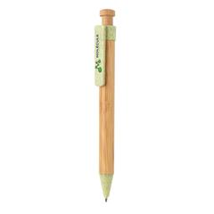 Vue Stylo en bambou avec clip en fibre de paille de couleur vert| Krokrodeal