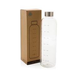 Vue Bouteille d'eau 1L avec suivi d'hydratation en rPET GRS de couleur translucide| Krokrodeal