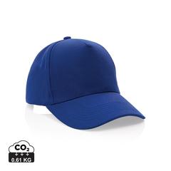 Vue Casquette 5 panneaux en coton recyclé 280gr IMPACT de couleur bleu| Krokrodeal