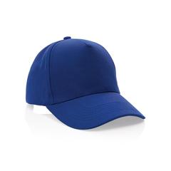 Vue Casquette 5 panneaux en coton recyclé 280gr IMPACT de couleur bleu| Krokrodeal