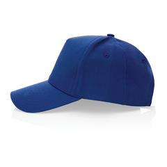Vue Casquette 5 panneaux en coton recyclé 280gr IMPACT de couleur bleu| Krokrodeal