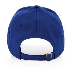 Vue Casquette 5 panneaux en coton recyclé 280gr IMPACT de couleur bleu| Krokrodeal