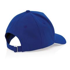 Vue Casquette 5 panneaux en coton recyclé 280gr IMPACT de couleur bleu| Krokrodeal