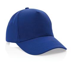 Vue Casquette 5 panneaux en coton recyclé 280gr IMPACT de couleur bleu| Krokrodeal