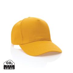 Vue Casquette 5 panneaux en coton recyclé 280gr IMPACT de couleur jaune| Krokrodeal