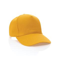 Vue Casquette 5 panneaux en coton recyclé 280gr IMPACT de couleur jaune| Krokrodeal