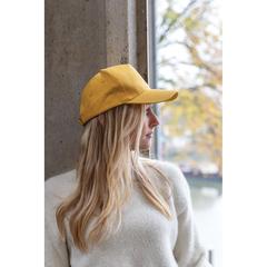 Vue Casquette 5 panneaux en coton recyclé 280gr IMPACT de couleur jaune| Krokrodeal