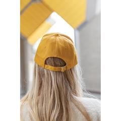 Vue Casquette 5 panneaux en coton recyclé 280gr IMPACT de couleur jaune| Krokrodeal