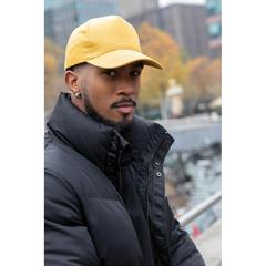 Vue Casquette 5 panneaux en coton recyclé 280gr IMPACT de couleur jaune| Krokrodeal