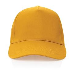 Vue Casquette 5 panneaux en coton recyclé 280gr IMPACT de couleur jaune| Krokrodeal