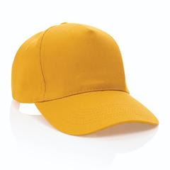 Vue Casquette 5 panneaux en coton recyclé 280gr IMPACT de couleur jaune| Krokrodeal