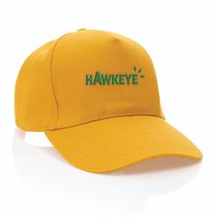 Vue Casquette 5 panneaux en coton recyclé 280gr IMPACT de couleur jaune| Krokrodeal