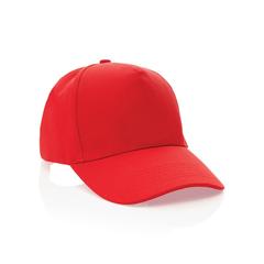 Vue Casquette 5 panneaux en coton recyclé 280gr IMPACT de couleur rouge| Krokrodeal