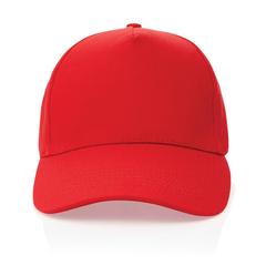 Vue Casquette 5 panneaux en coton recyclé 280gr IMPACT de couleur rouge| Krokrodeal