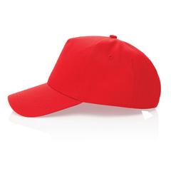 Vue Casquette 5 panneaux en coton recyclé 280gr IMPACT de couleur rouge| Krokrodeal