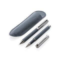 Vue Parure de stylos en cuir recyclé de couleur gris| Krokrodeal