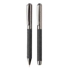 Vue Parure de stylos en cuir recyclé de couleur gris| Krokrodeal