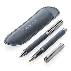 Vue Parure de stylos en cuir recyclé de couleur gris| Krokrodeal