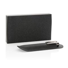 Vue Parure de stylos en cuir recyclé de couleur gris| Krokrodeal