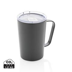 Vue Tasse moderne en acier inoxydable recyclé RCS avec couvercle de couleur gris| Krokrodeal