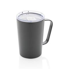 Vue Tasse moderne en acier inoxydable recyclé RCS avec couvercle de couleur gris| Krokrodeal