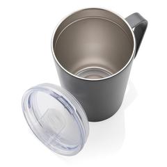 Vue Tasse moderne en acier inoxydable recyclé RCS avec couvercle de couleur gris| Krokrodeal