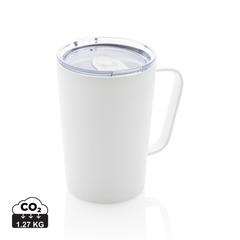 Vue Tasse moderne en acier inoxydable recyclé RCS avec couvercle de couleur blanc| Krokrodeal
